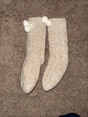 UGG Cream Cable-Knit Pom Slipper Socks